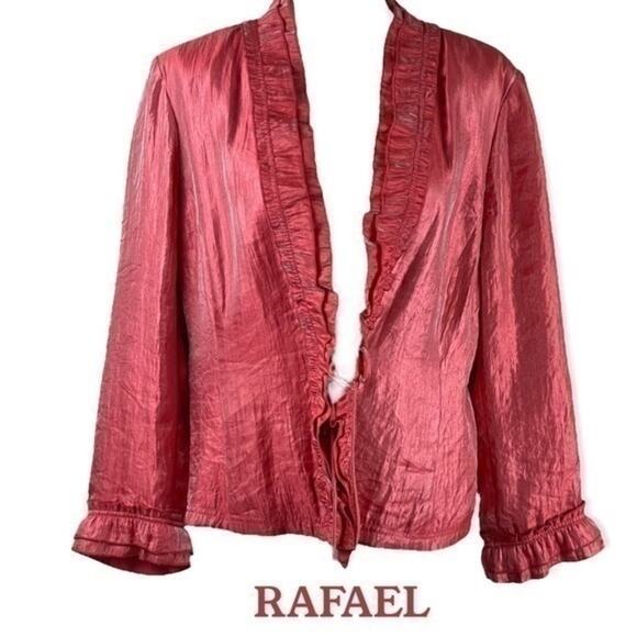 Rafael Metallic Tangerine Ruffled Party Event Glam Jacket NWOT Size 16 - Picture 2 of 11